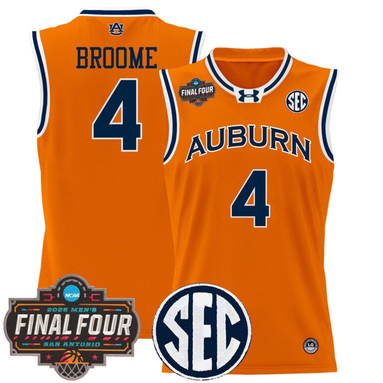 Men Auburn Tigers #4 Broome orange 2025 Final Four Patch Lightweight  NCAA Jersey